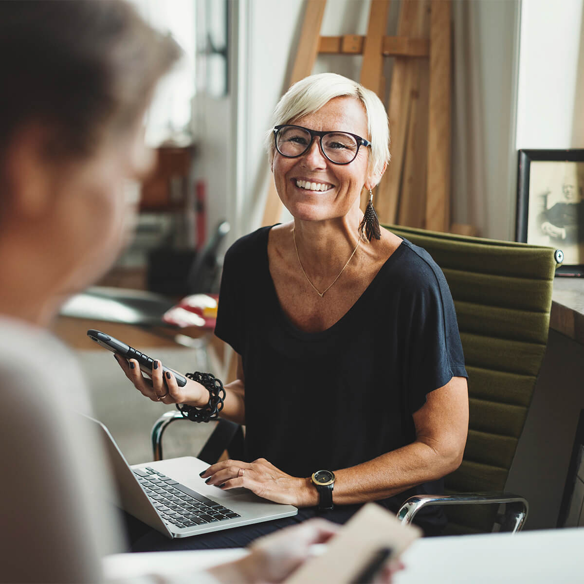 Woman talking about debt