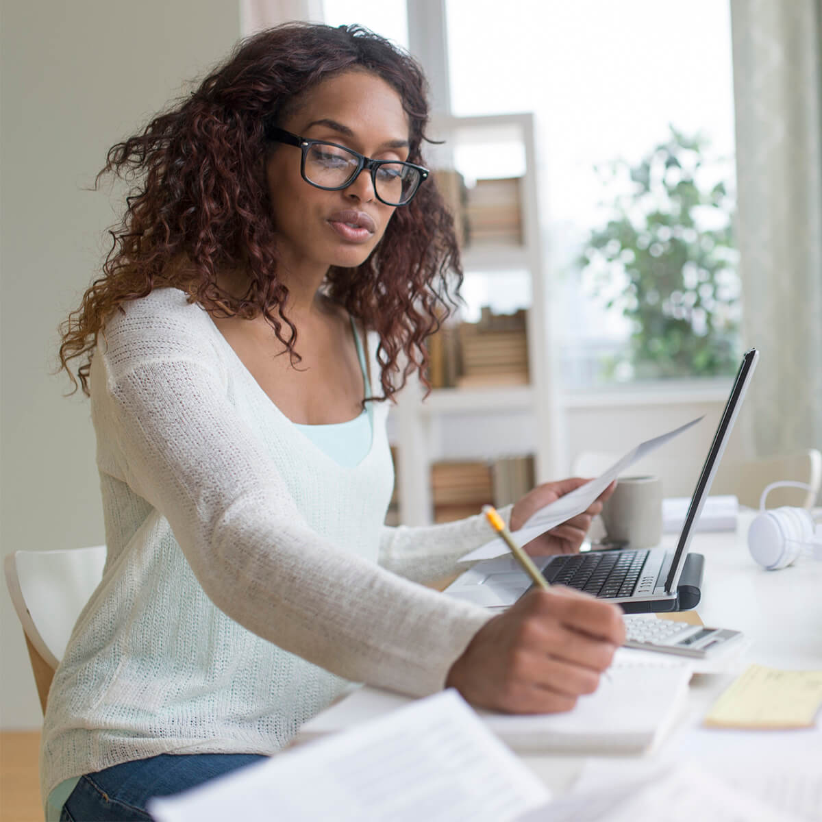 Woman working on her finances